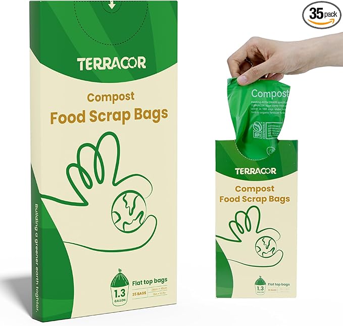 1.3 Gallon Compostable Trash Bags, 35 Bags Compost Bags for Countertop Bin, BPI Certified and Meet The ASTM D6400 Standard，Compostable Trash Bags in Dispenser Packs