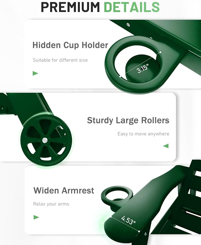 Chaise Lounge Outdoor with Wheels, Adjustable 6-Position Chaise Lounge Outdoor, Patio Lounge Chair for Poolside Backyard, Green