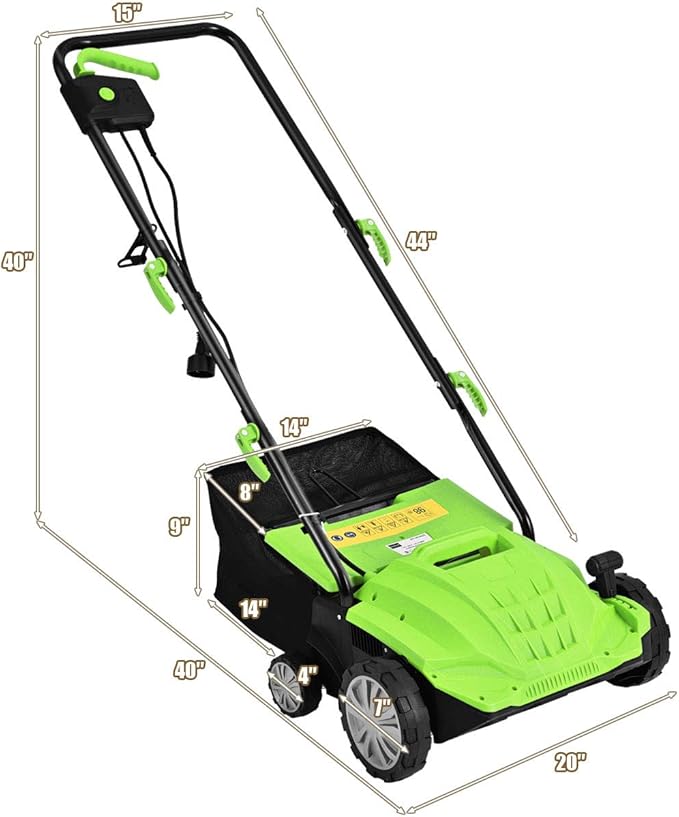 Goplus 2-in-1 Lawn Dethatcher and Scarifier, 3 Level Depth Adjustable Weeder w/ 11 Gallon Collection Bag & 2 Removable Blades, 13-Inch 12 Amp Corded Electric Scarifier for Garden & Yard