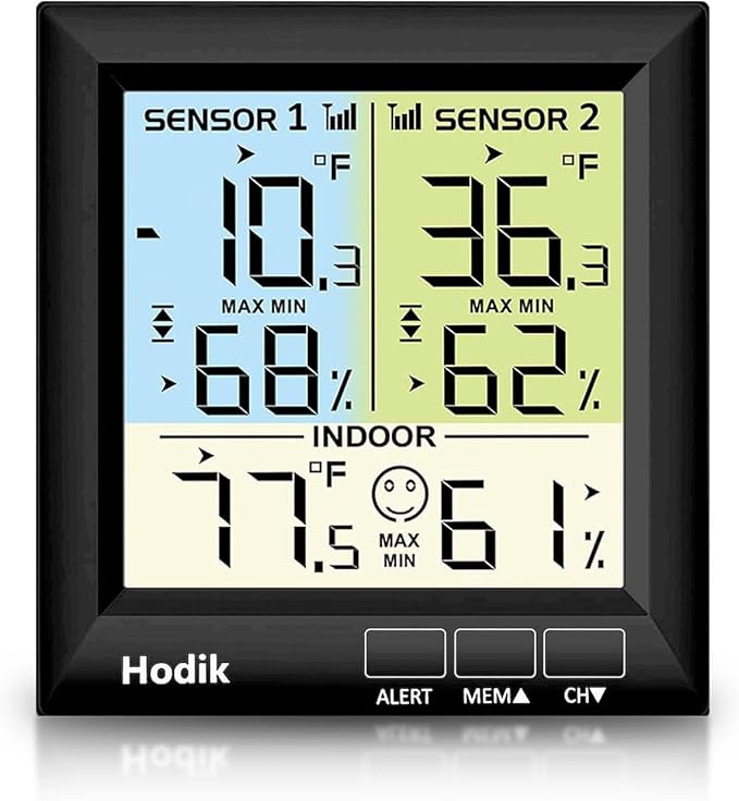 Wireless Freezer Thermometer with Alarm Refrigerator Thermometer, Fridge Freezer Alarm Thermometer Digital with 3 Adjustable Backlight and 330FT Remote Range for Kitchen Home Restaurant (Black)