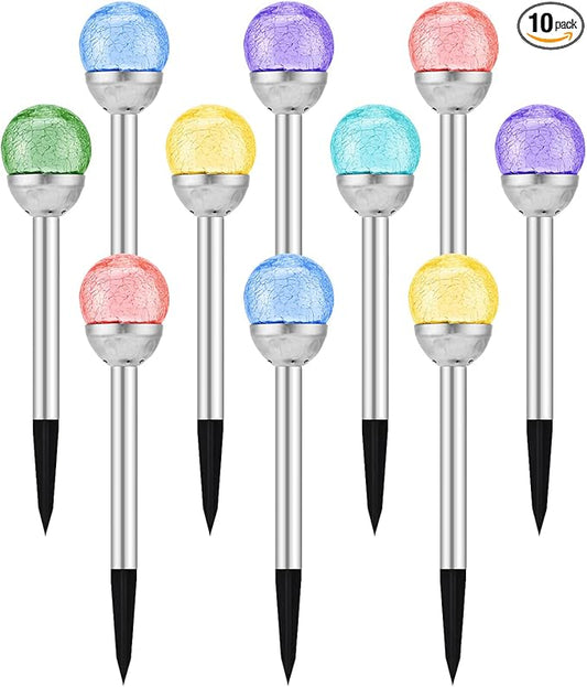 Solar Garden Lights Cracked Glass for Outdoor Waterproof Landscape Pathway Decorations 7 Colors Changing 10 Packs