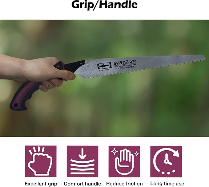 CustomGrips Professional 10.5 Inch Handle Saw, Ideal for Pruning, Horticulture, Tree Trimming, Camping, Gardening, Carpentry with Study High Plated Blade, Replaceable. [Carry Case Included] Large