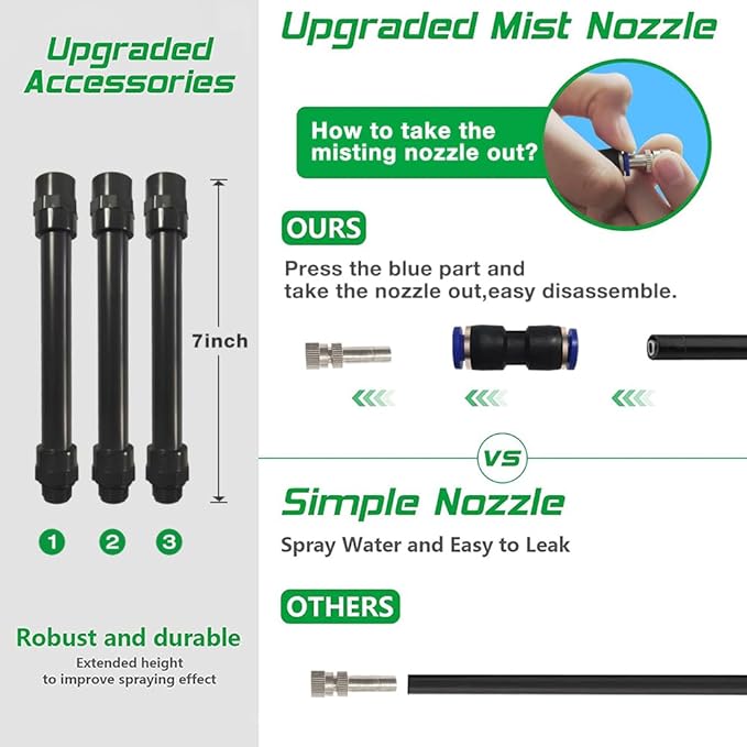 UR Forest Updated Standing Misting Cooling System 26FT Misting Line + 4 Brass Misting Nozzles,4 Height Option, Stand Mister Hose for Outside Outdoor Patio, Pet Cooling, Kids Water Playing