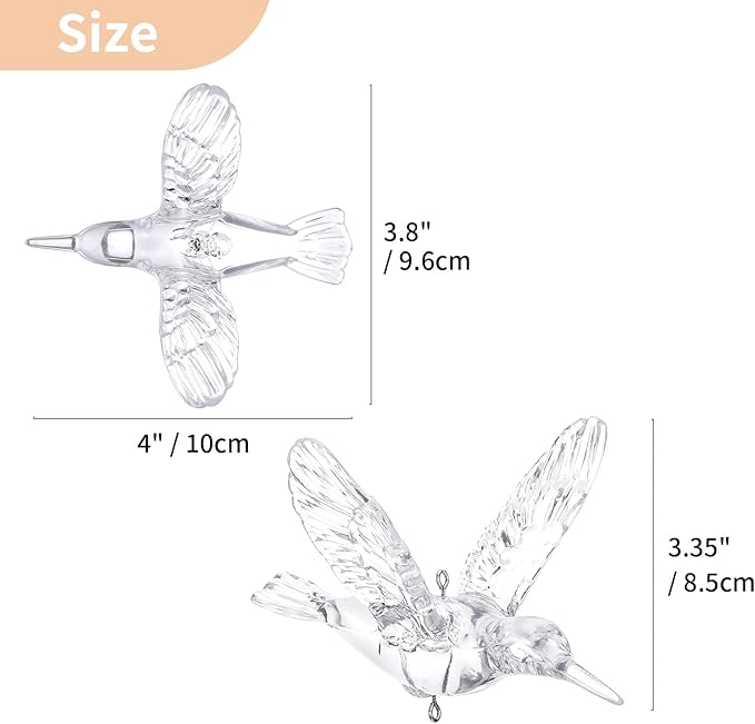 NUPTIO Crystal Ceiling Hanging Ornaments: 100 Pcs Acrylic Flying Birds for Wedding Party Window Garden Bedroom Outdoor Birthday - Christmas Tree Decorations with Transparent Line