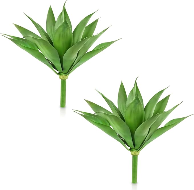 Velener Artificial Plant Outdoor Agave - Small Size UV Resistant Fake Agave Plants for Indoor and Outdoor Decor(14 Inch)-2 Pack