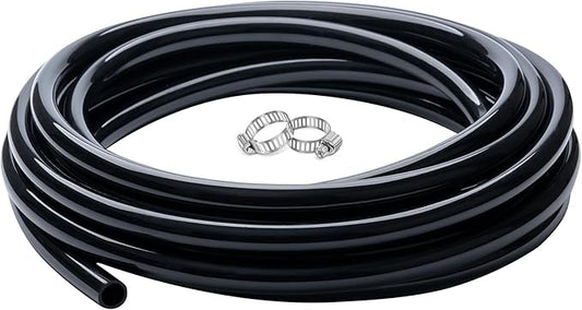 5/8" id - 10ft Black Vinyl Tubing Flexible PVC Tube Hybrid Hose Transfer Water Fuel Gas for Pond Fountain Garden Waterfall, Durable and Safe, with 2 Hose Clamps