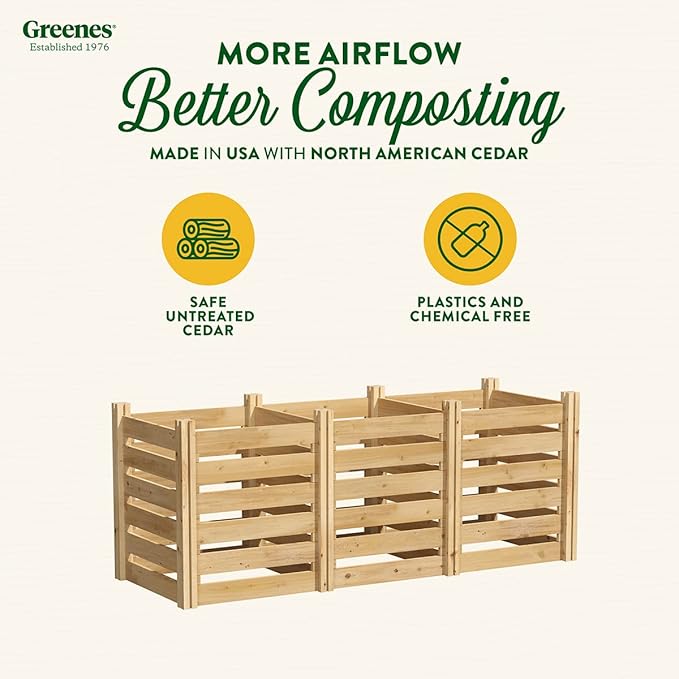 Greenes Fence Cedar Wood Composter, 24" W x 72" L x 31" H / 231.9 Gallons - Made in USA with North American Cedar