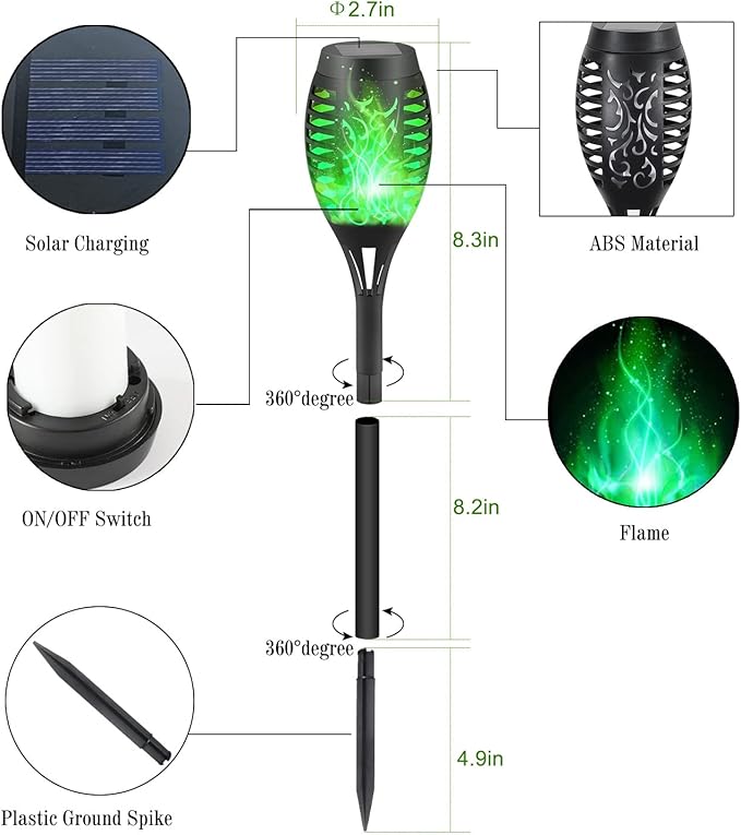 Solar Lights Outdoor Waterperoof Green,6 Pack Halloween Decorations Outdoor Solar Torches Lights Flickering Flame for Garden Decor,Halloween Lights Decor Outdoor for Yard,Halloween Decorations