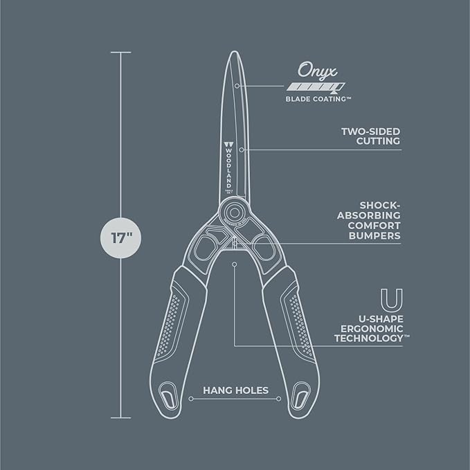 Woodland Tools Duralight Hedge Shears, 16 Inch Lightweight Manual Hedge Clippers with 7.5 Inch Non Stick Blades and Glass-Filled Nylon Handles, Garden Trimmer for Shaping and Precision Cutting