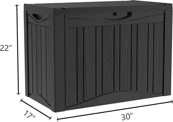45 Gallon Lockable Resin Deck Box, Waterproof & UV-Resistant Outdoor Storage Box for Outdoor Cushion Storage, Garden Tools & Pool Accessories Storage, Black
