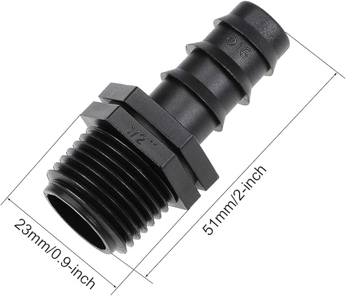 uxcell Barb Drip Pipe Connector 1/2 BSPT Male Thread 16PE Hose Fitting for Garden Agricultural Irrigation System, Plastic 10pcs