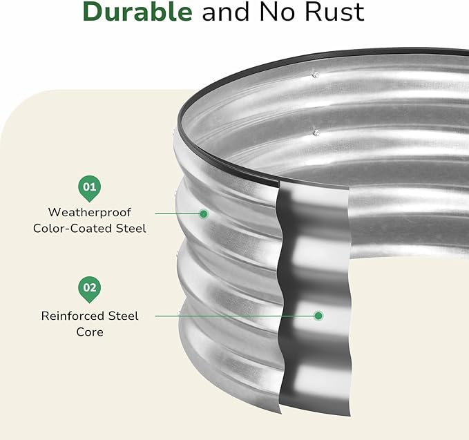 GreatBuddy 2x2x1 ft Round Galvanized Raised Garden Bed, Easy-Assembly Raised Bed with Anti-Cut Gloves & Tools, Rust-Proof Garden Bed for Outdoor, Vegetables, Herbs, Small Trees, Silver