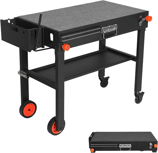 Outdoor Portable Grill Table Stand - Folding Prep Stand for 17" or 22" Blackstone Griddle, Large Space Blackstone Table with Wheels, Pizza Oven Cart for Ninja, Patio Grilling Backyard BBQ Grill Cart.