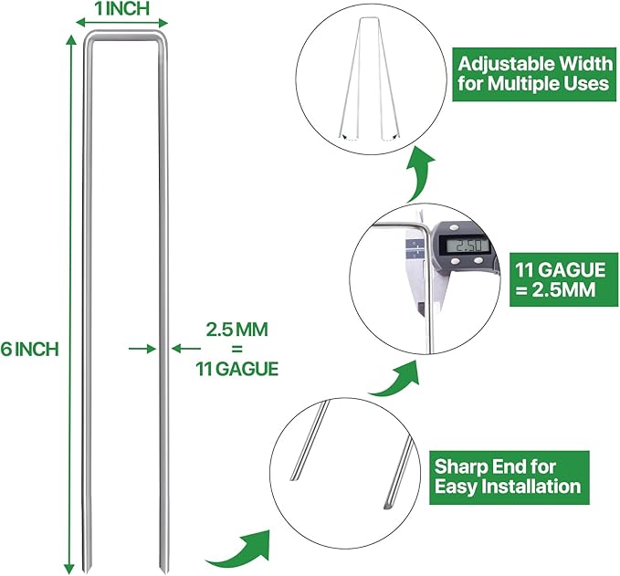 240 Pack Landscape Staples Garden Staples Yard Stakes 6 Inch 11 Gauge Anti-Rust Heavy-Duty Fence Stakes Metal Sod Pins for Weed Barrier Fabric Irrigation Tubing Hose