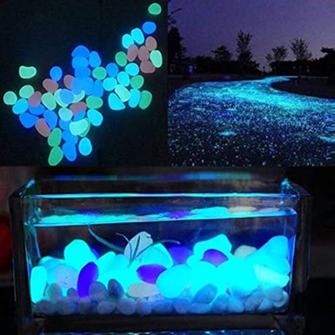 Oubest Glow in The Dark Rocks Glow Pebbles Outdoor Bulk Blue Decorations Stones for Garden Fish Tank Aquarium Walkway Plant Pots (500, Blue)