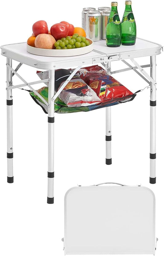VEVOR Folding Camping Table, Portable Roll Up Side Tables, Lightweight Aluminum Beach Table with Adjustable Height, for Outdoor BBQ Tailgating Picnic, Travel (24 inch-Silver)