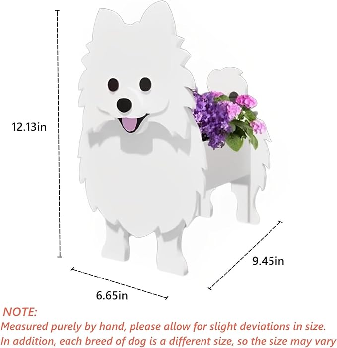 White Pomeranian Dog Planter Plant Pots,Cute Garden Dog Flower Planter,Dog Planters Birthday Gifts for Women,Office,Indoor/Outdoor Decor（9.45 * 6.65 * 12.13in）