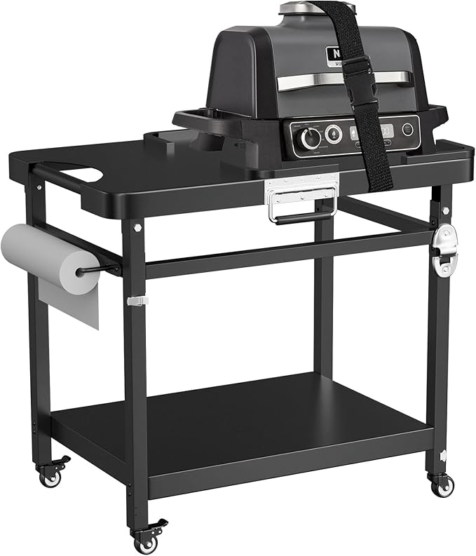 LS'BABQ Grill Stand for Ninja Woodfire Outdoor Grill and Smoker Pizza Oven Accessories,Foldable Grill Cart Table for Ninja XSKUNSTAND OG700 OG800 OG900 OO101 Series with Wheels,Black, GTFN117