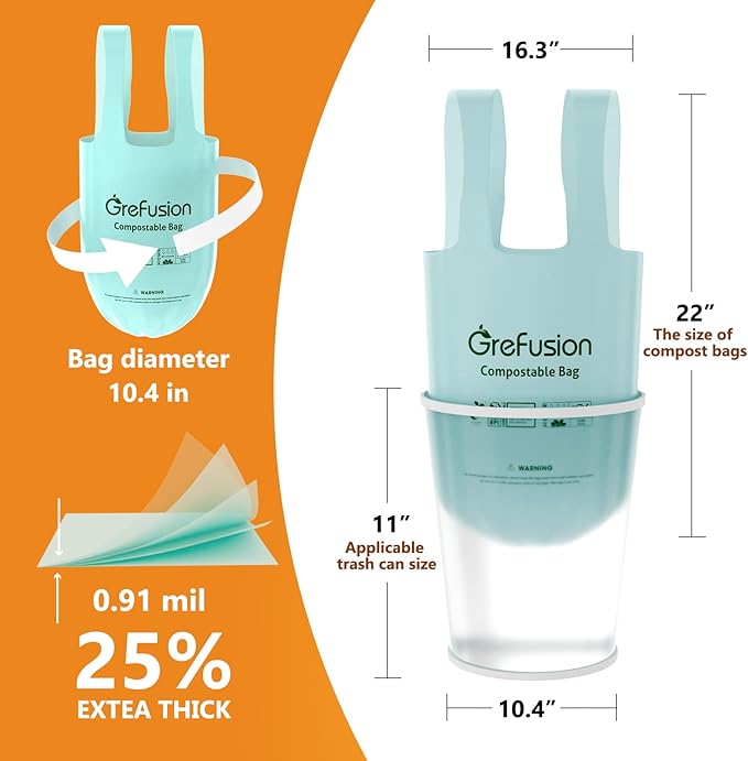 Compostable Trash Bags with handle-tie,Garbage Bags, 2.6 Gallon,Food Waste Bags,Small trash bags for compost bin kitchen,Certified by BPI and OK Compost (2.6G-50count)