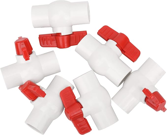 6Pcs 1/2" PVC Ball Valve Water Pipe Shut-off Valve Socket with Red T-Handle for Cold Water Supply lines, Irrigation Pipe fitting System(Socket x Socket), Schedule 40
