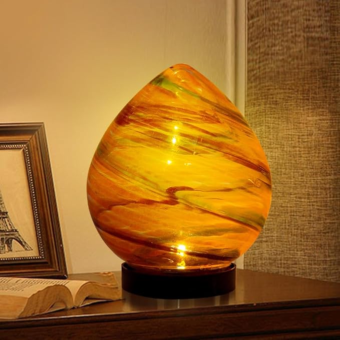 Table Solar Lanterns Outdoor Waterproof LED Desktop Decorative Lanterns 6.7" Glass Solar Globe Lights,Outdoor Garden Lights for Patio Porch Table Decor Gardening Gifts for Women(Orange)