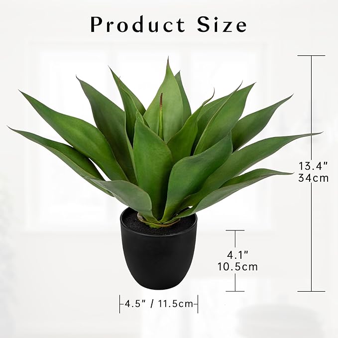 Large Faux Agave Plant 13.4" Fake Plant Artificial Decor Faux Plant Fake Succulent Plants in Pot Realistic Agave Plant Artificial Potted Plants for Home Living Room Table Office Desk Bathroom Indoor