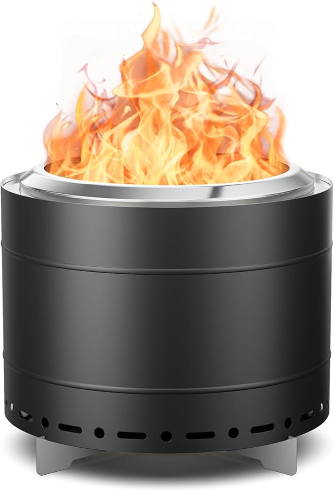 19.5 inch Smokeless Fire Pit with Carry Bag, Stainless Steel Outdoor Smokeless Firepit, Wood Burning Fire Pits for Camping, Bonfire,Low Smoke Firepit for Outside(Black)