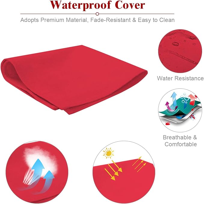 Tangkula 2-Person Patio Lounge Chair, Outdoor Rattan Double Wicker Daybed Chaise Lounge Chair with Adjustable Backrest Wheels & Cushion, Patio Sofa for Garden Lawn Backyard (Red)