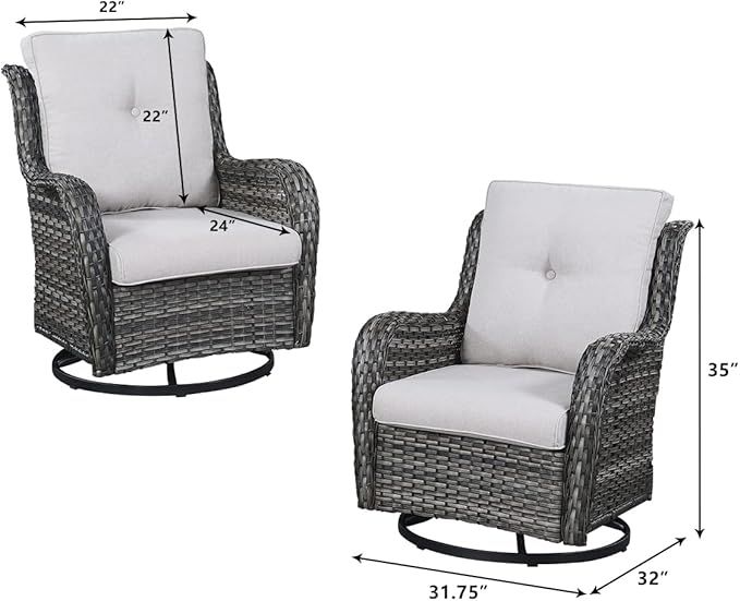 HUMMUH Outdoor Swivel Rocker Wicker Patio Chairs High Back PE Rattan Glider Chairs 4PCS Patio Furniture Set(Grey,Beige)