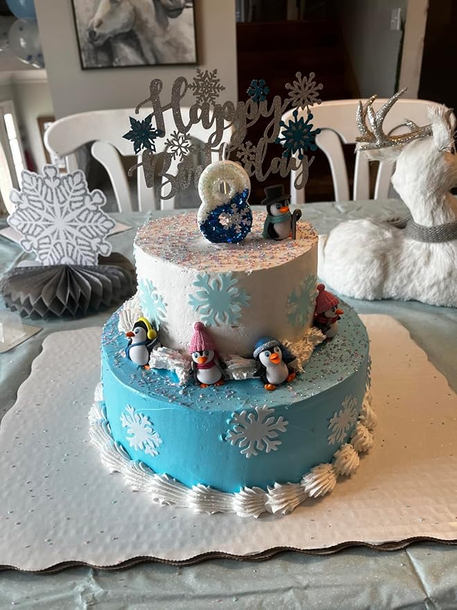 50pcs Edible Blue Snowflakes for Cake Decorating Cupcake Toppers for Christmas Winter frozen Theme Birthday Party Decorations