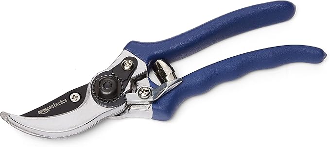 Amazon Basics Professional Hand Pruners, Garden Clippers, Pruning Shears, 8-inch Steel Bypass Garden Scissors, Blue