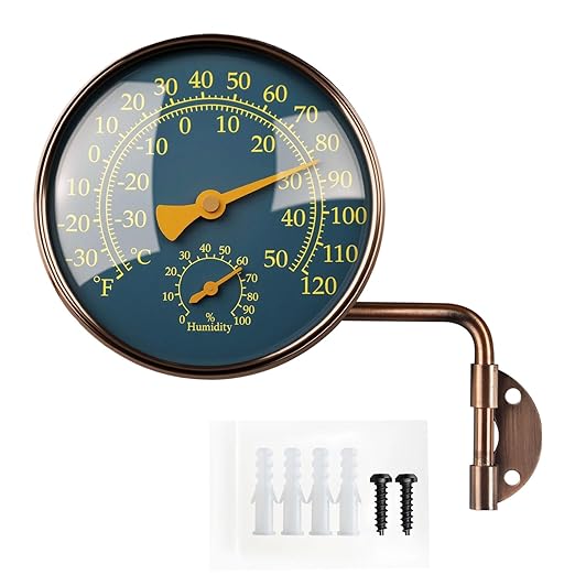 4 Inch Brass Outdoor Thermometer - Analog Temperature Gauge for Patio, Greenhouse and Garage