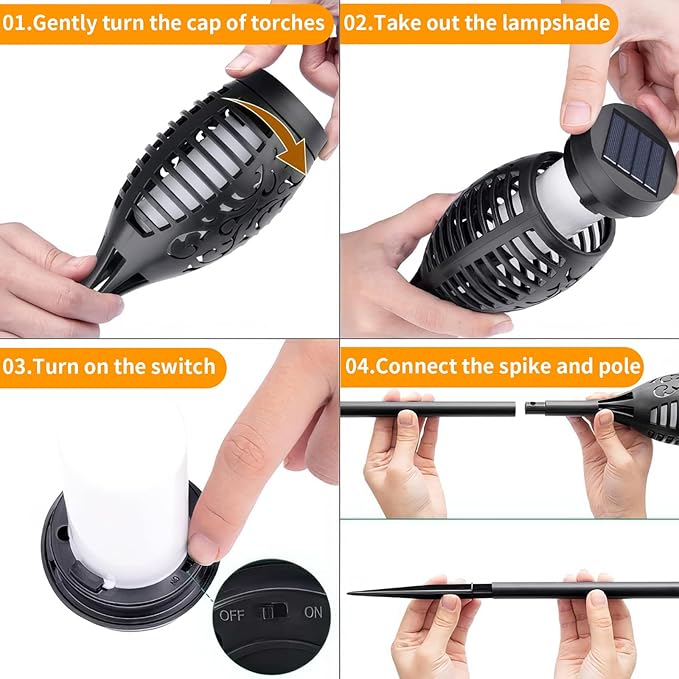 8-Pack Green Solar Flickering Flame Torches – Waterproof Solar Garden Lights, Outdoor Solar Lights for Yards, and Flame Torches for Patio and Pathway Decorations