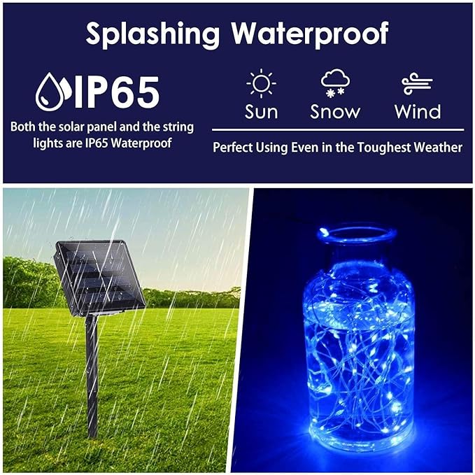 Solar String Lights Outdoor, 2-Pack Total 80FT 200 LED Solar Christmas Twinkle Lights Outside Waterproof Copper Wire 8 Modes Solar Fairy Lights for Garden Tree Party Birthday Christmas Decor (Blue)