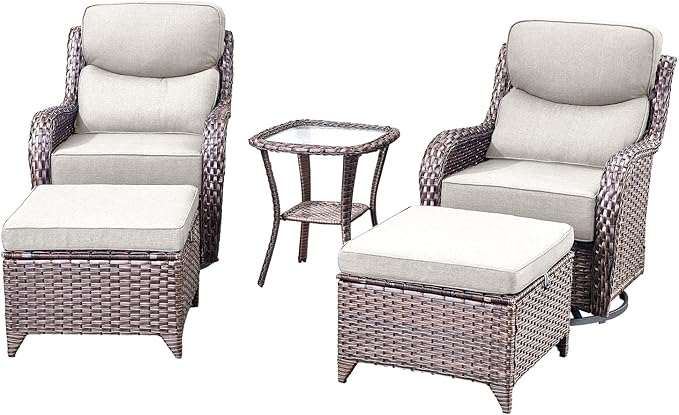 HUMMUH Wicker Patio Furniture Set 6inch Thick Cushion Deep Seat Outdoor Swivel Rocker Patio Chairs Set of 2 with Ottomans Conversation Set for Porch Garden Deck