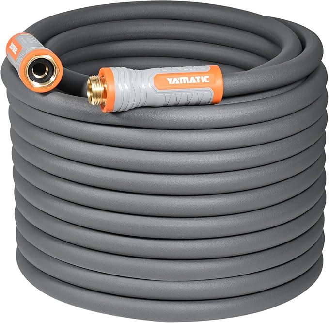 YAMATIC Heavy Duty Garden Hose 5/8 in x 100 ft with Swivel Handle, Super Flexible Water Hose, All-weather, Lightweight, Burst 600 PSI, Grey