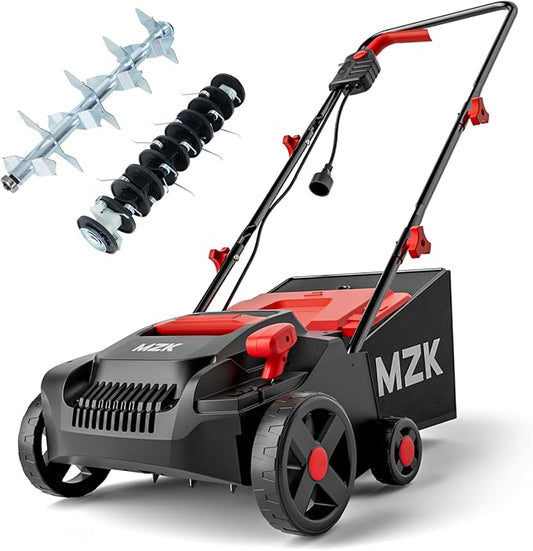 MZK 13-inch 13-Amp 2-in-1 Electric Dethatcher and Scarifier w/Removeable 4-Position Height Adjustment,Lawn dethatcher w/8-Gallon Thatch Collection Bag,Keep Lawn Health (DS13A04)