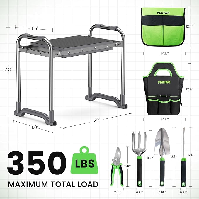 Upgraded Kneeler and Seat - Thicken & Widen Soft Kneeling Pad, Heavy Duty Gardening Stool with 2 Tool Bags & 4 Garden Tools, Gifts for Women, Men & Seniors