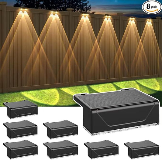 Derynome Solar Fence Outdoor Lights 8 Pack, 3 Color Modes IP45 Waterproof Solar Lights for Outside, Backyard, Railing, Step, Pool, Patio & Wall, Easy Install (3000K/4000K/6000K, 8 Pack)