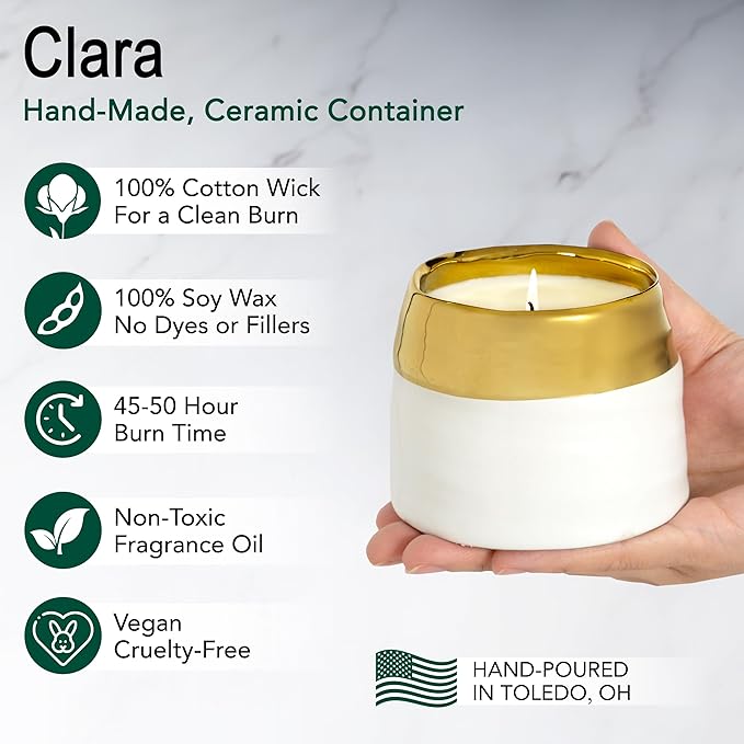 The Growing Candle, Chai Scented, 10oz Ceramic Pot, Aromatherapy Candles for Home, 100% Soy, Clara