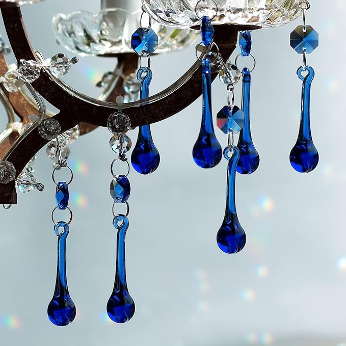 12pcs Raindrop Crystal Chandelier Prisms Parts, 53mm Hanging Crystals Beads for Chandeliers, Home Decoration (Mid Blue)