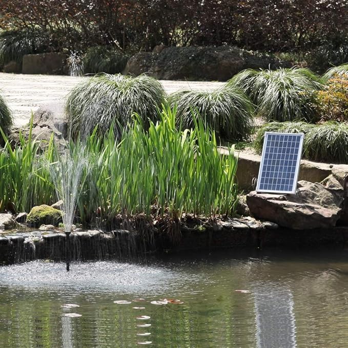 25W Solar Water Pump KIT: DC Dry-Run Protection Water Pump 370GpH with 18V 25W Solar Panel for Fountain, Fish Pond, and Aquarium (No Backup Battery)