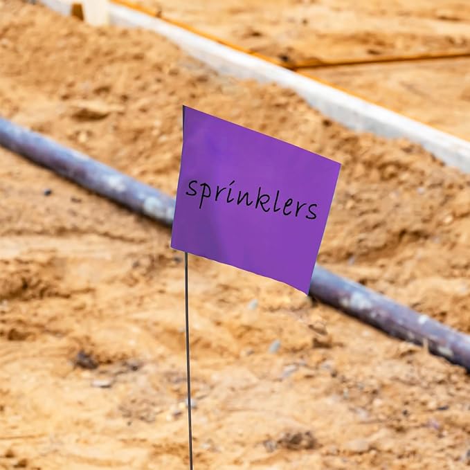 Zozen 50Pack Purple Marking Flags, Writable | 15x4x5 Inch, Yard Flags for Lawn & Irrigation & Landscape & Sprinkler & Survey & Dog Training.