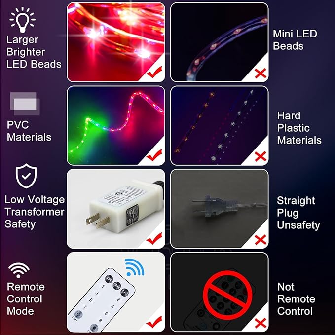 Christmas Rope Lights Outdoor, 50Ft 600 LED Red and Green String Lights, Waterproof Tube Light Plug in 8 Modes Timer Memory, Permanent Christmas Lights for Tree Fence Yard House Decorations