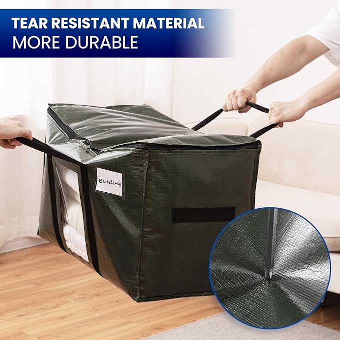 TAILI 8 Pack Green Extra Large Storage Bags, Heavy Duty Totes with Visible Window, Wrap Around Handles, Perfect for Moving