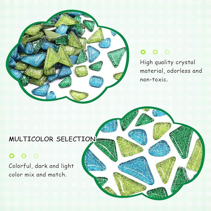 Swpeet 1 Pound Mixed Colors Shine Crystal Series Mosaic Tiles Assortment Kit, Square and Triangle Genuine Mosaic Tiles Glitter Crystal Mosaic Perfect for Home Decoration Crafts