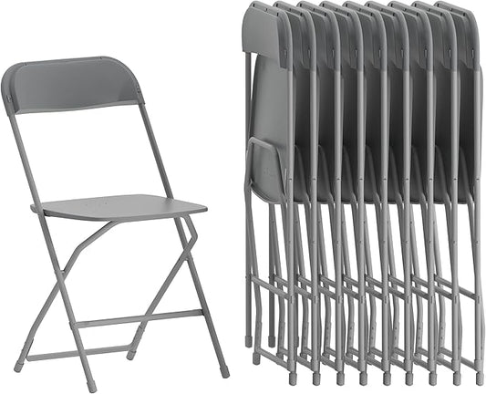 Flash Furniture Hercules Series Plastic Folding Chairs for Parties and Weddings, Stackable Commercial Event Seats, Set of 10, Gray
