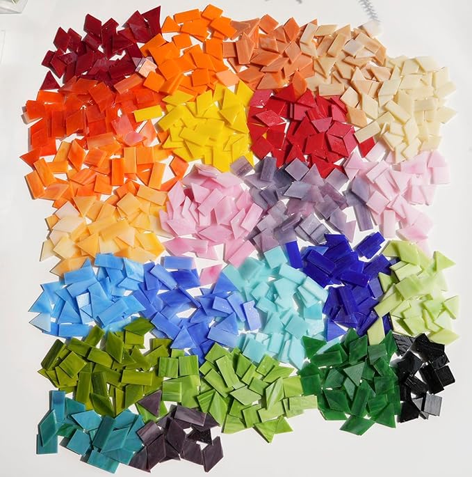 Lanyani Extra-Large Stained Glass Mosaic Tiles for DIY Crafts & Art Projects, 1.4lb Bulk Pack – 200 Pre-Cut Mosaic Glass Pieces, 4 Shapes, Vibrant Mixed Colors