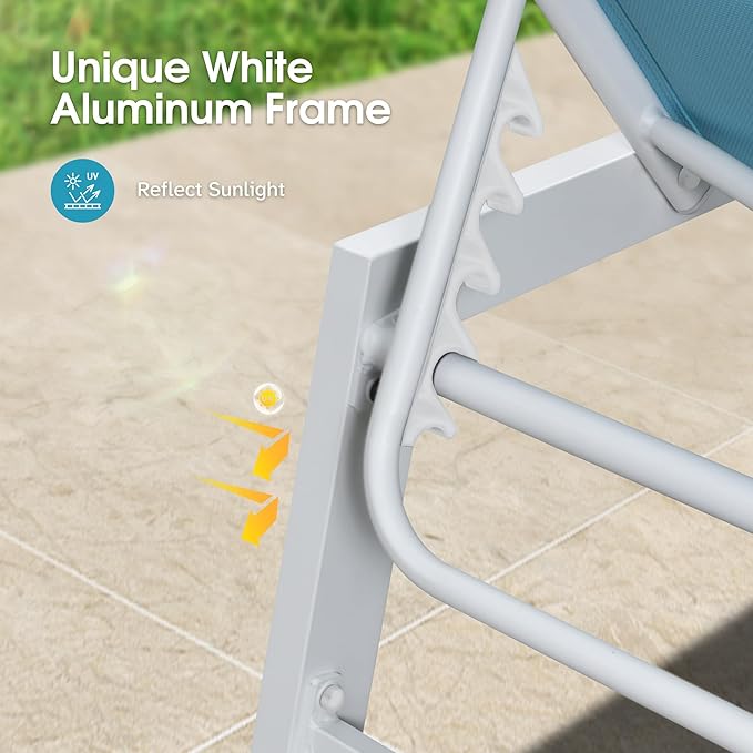 PURPLE LEAF Lounge Chair Pool Chaise Lounge Outdoor Turquoise Blue 2 Sets