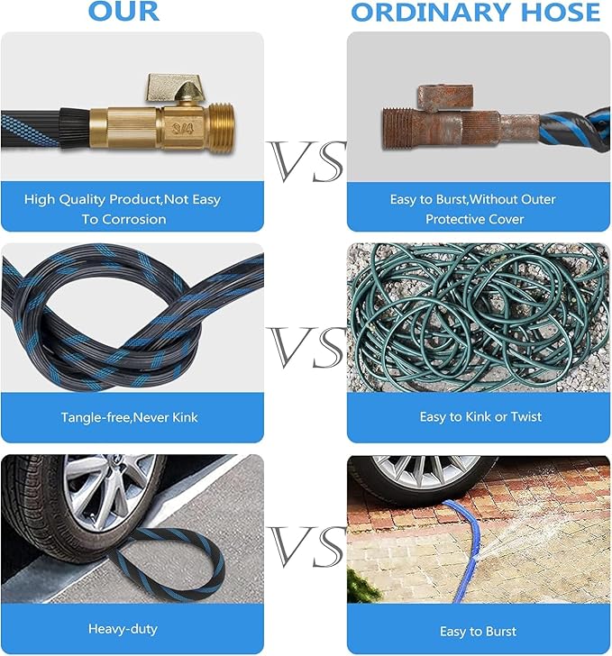 50 ft Garden Hose-No Kink,Heavy Duty,Lightweigh Flexible,Leakproof Water Hose with Sprayer Nozzle-3/4" Solid Brass Connectors-Rubber Car Hoses